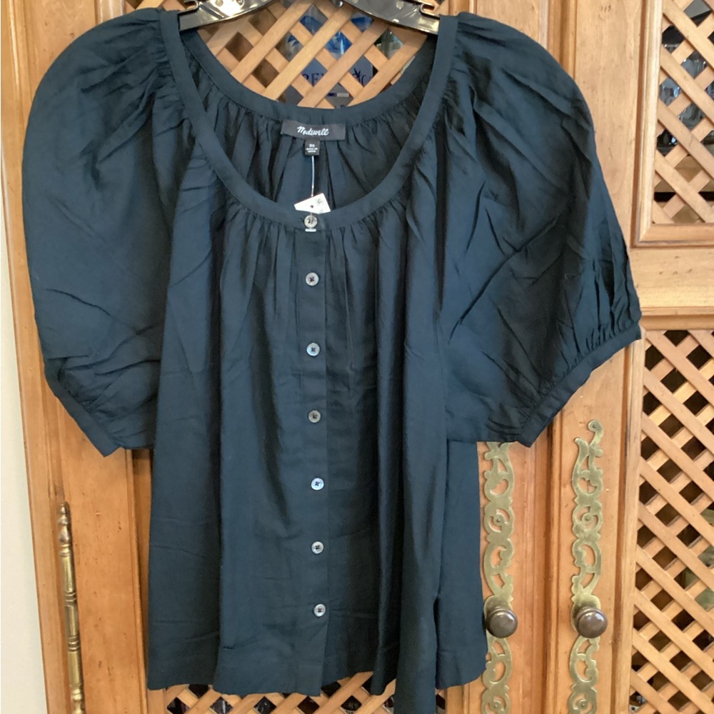 Madewell Black Button-Front Puff Sleeve Blouse